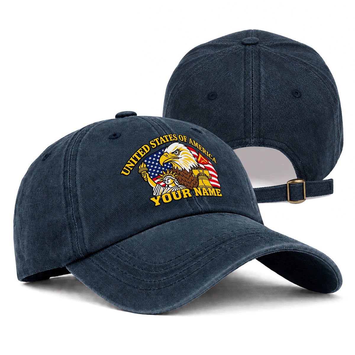 U.S. Marine Corps Embroidered Cap Custom Rank Text Veteran Gift