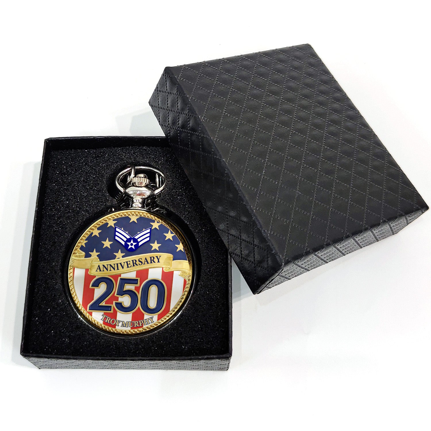 Air Force Veteran Pocket Watch Personalized Name Rank