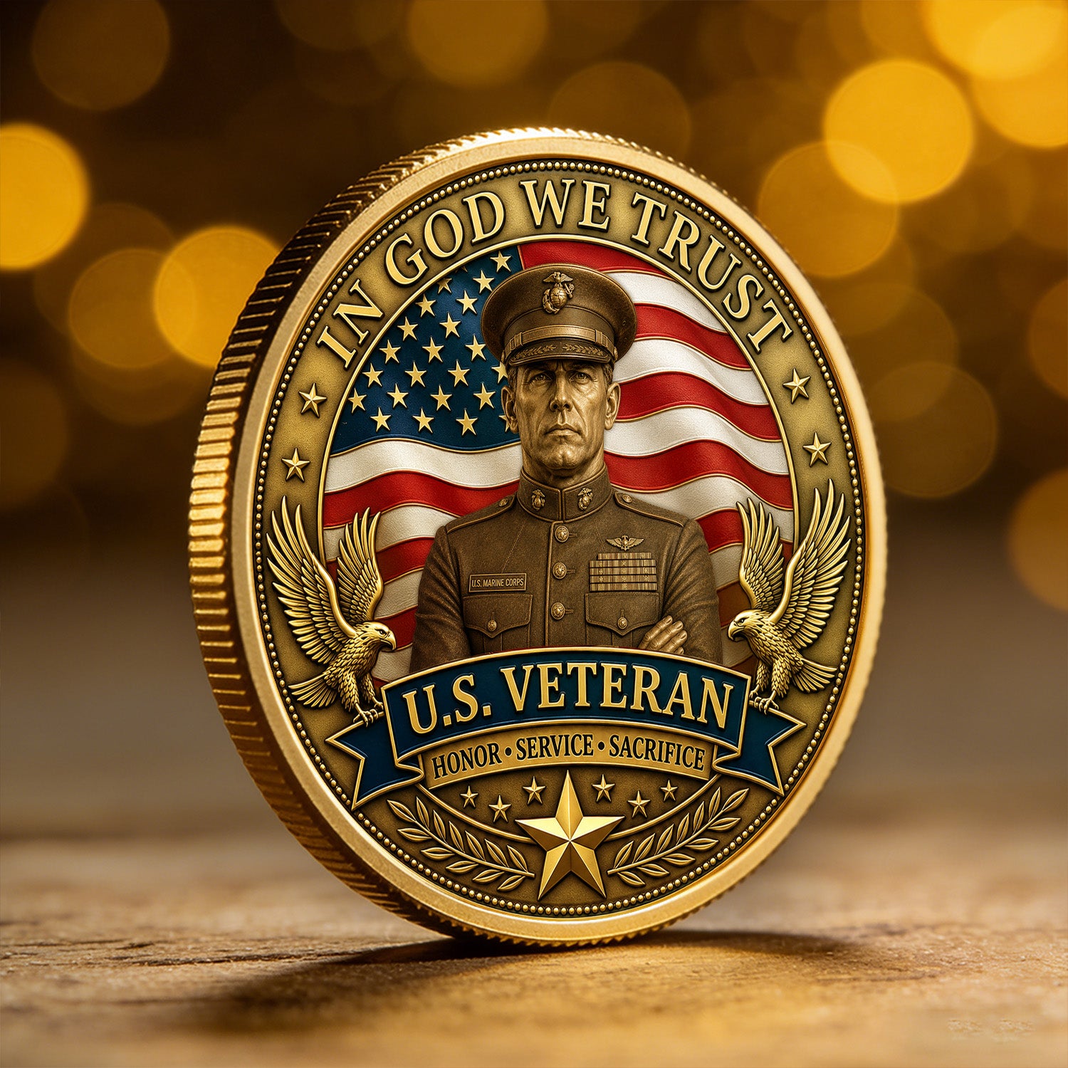 USMC Veteran Custom Rank Text 3D Challenge Coin Gift