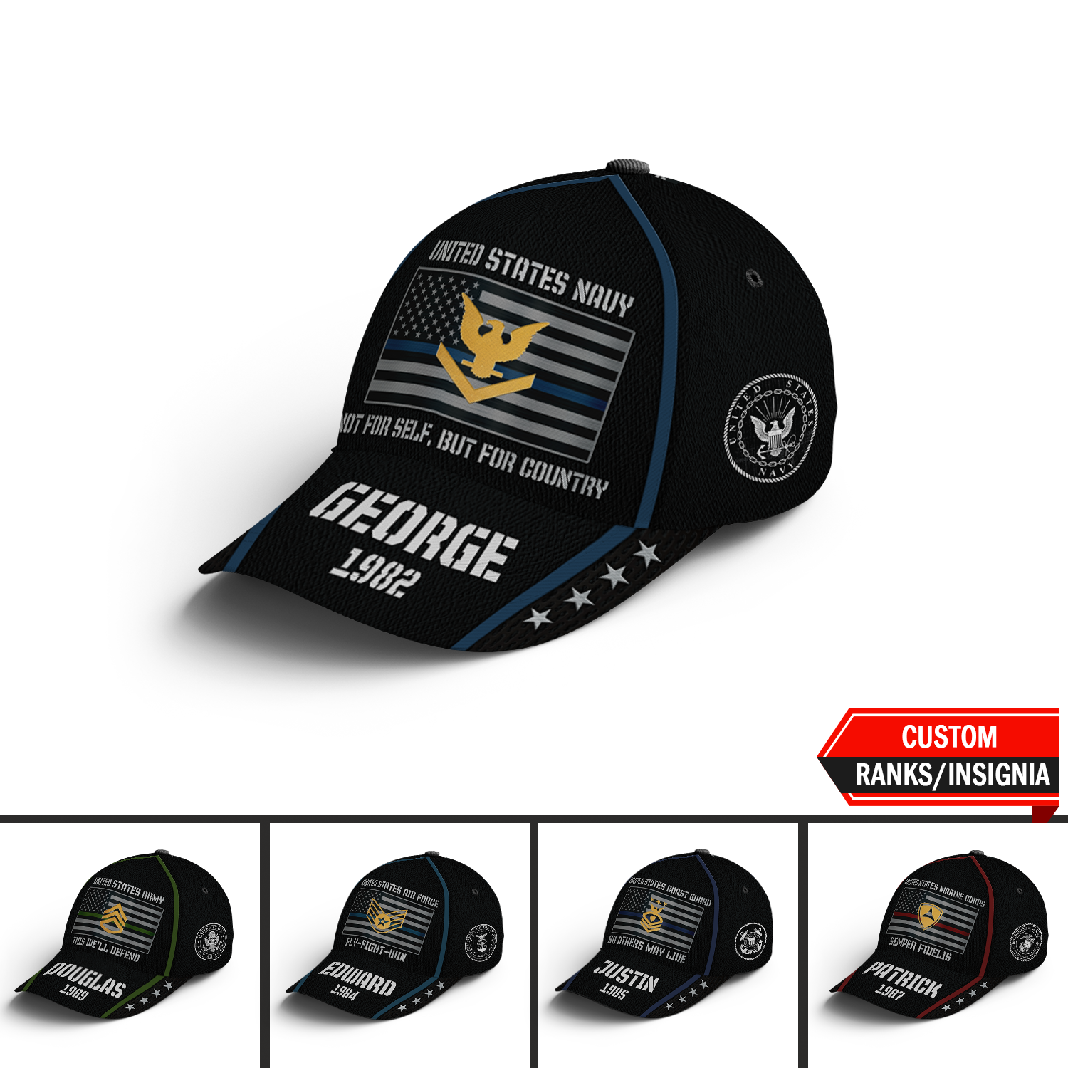 Custom Ranks/Insignia, Personalized Name And Years Served All Over Prints Premium Classic Cap KAOVC09