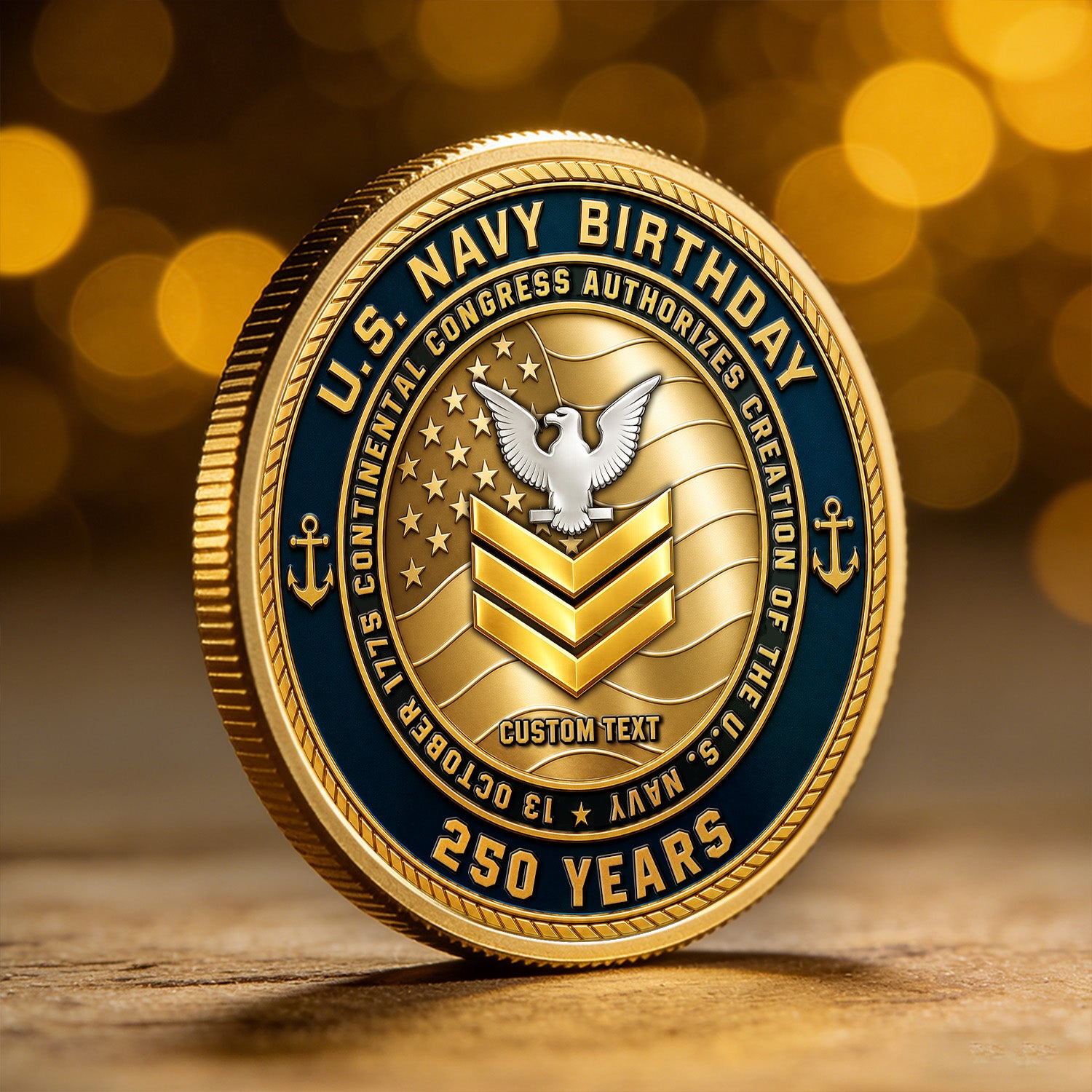 US Navyy 250 Years Custom Rank 3D Challenge Coin