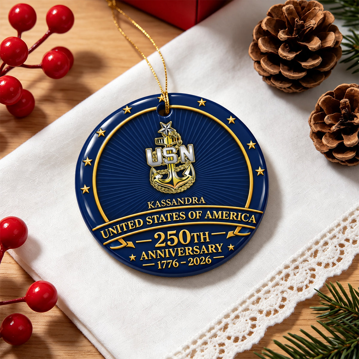 Personalized Marine Corps Ceramic Ornament Custom Rank and Text Gift