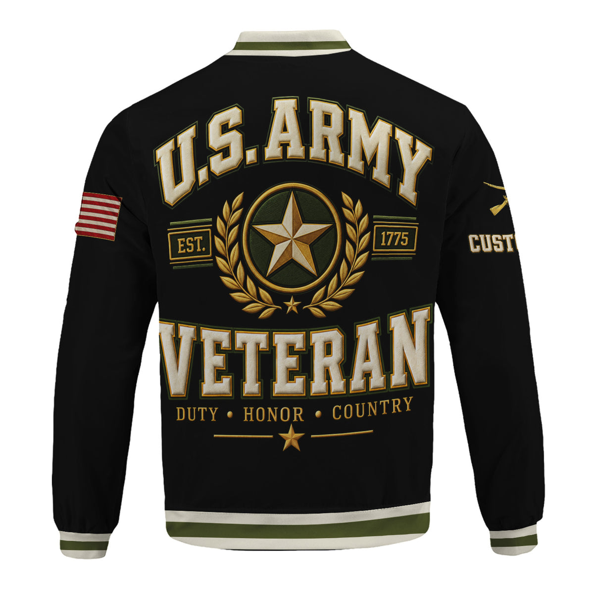 Custom US Army Veteran Bomber Jacket Personalized Name Rank Military Gift
