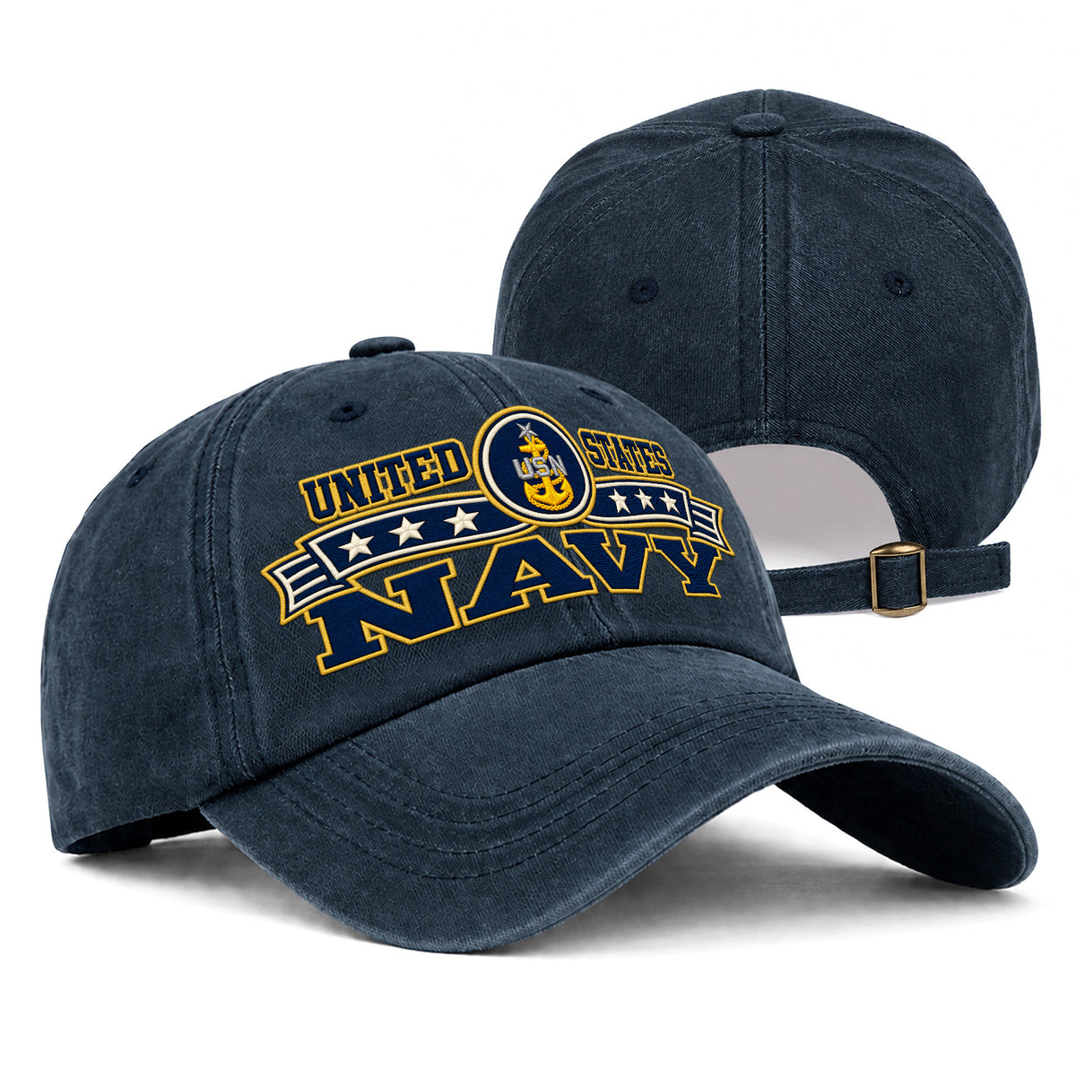 Personalized Navy Military Washed Cap Custom Rank and Text