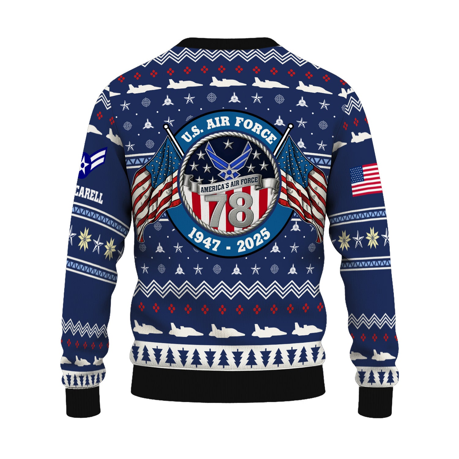 Custom Ranks And Text US Air Force Ugly Christmas Sweater for Women Men KRUST01