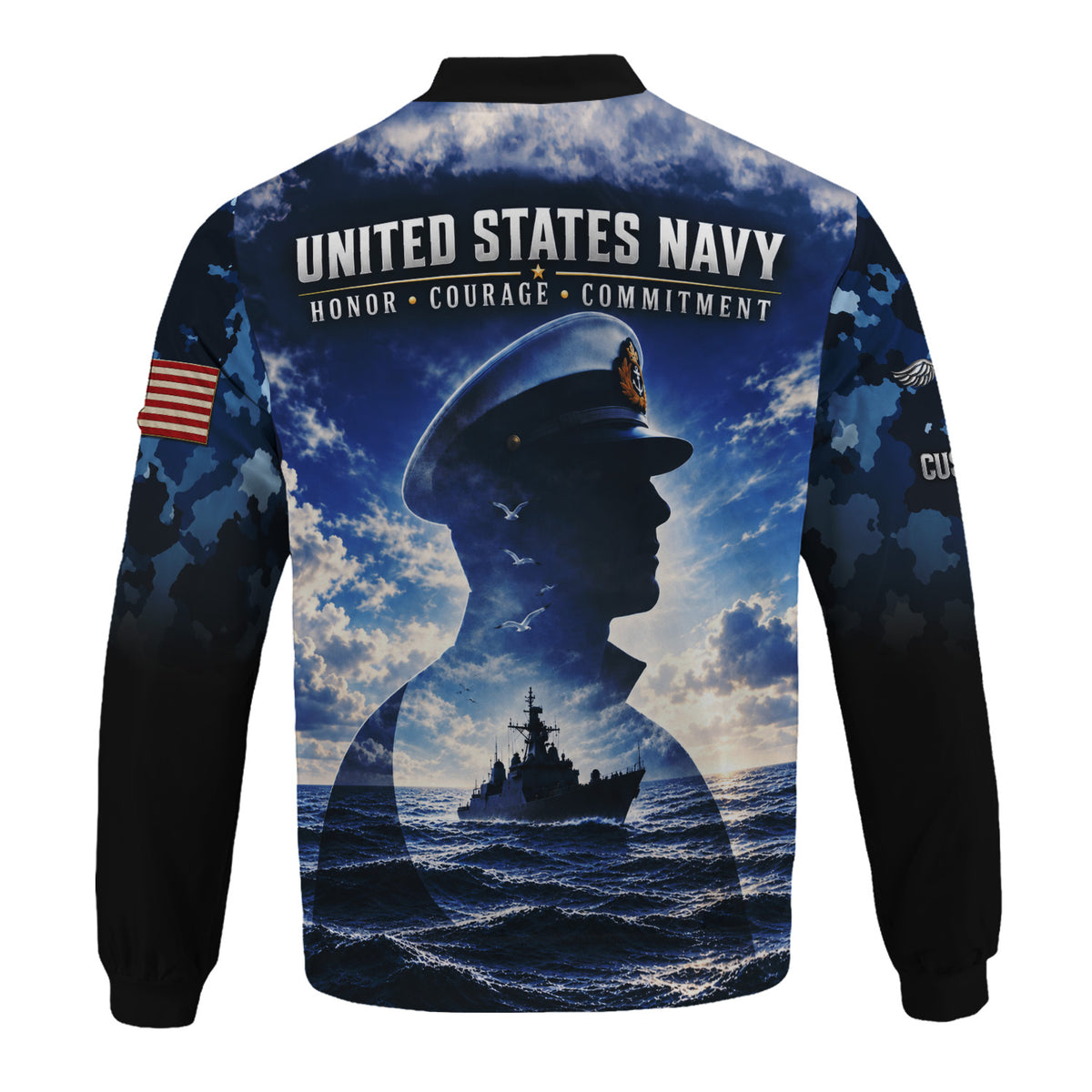 Custom US Navy Bomber Jacket Personalized Name Rank for Veterans