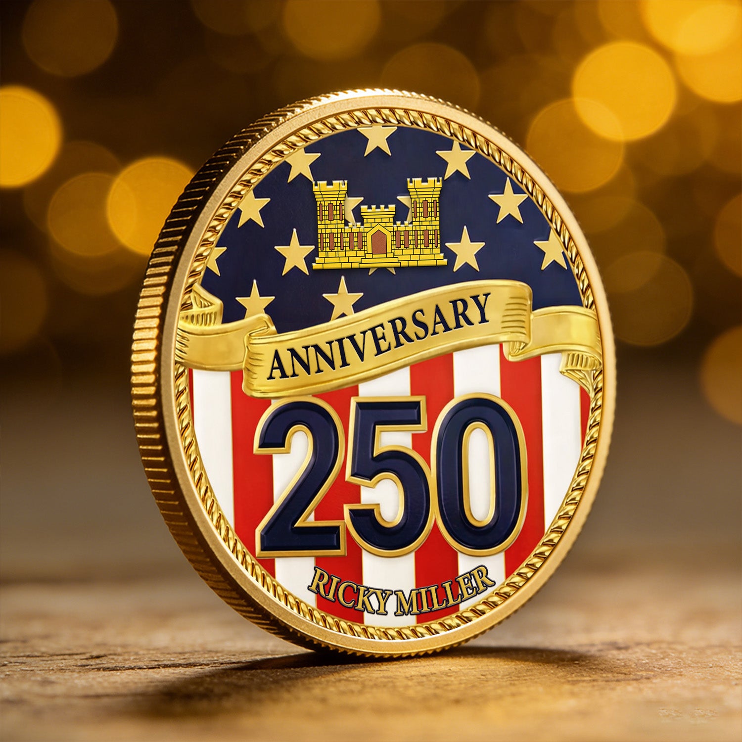 USA 250 Anniversary Coin Custom Name Rank US Army Patriotic Gift