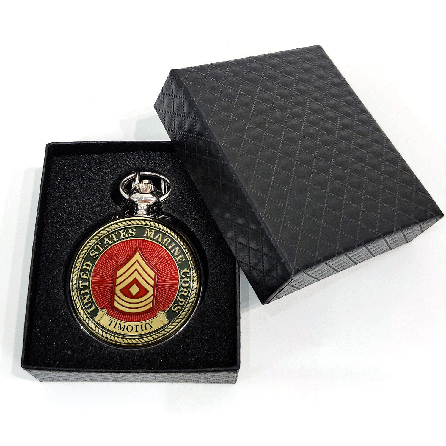 Personalized MARlNE Custom Ranks/Insignia And Text Round Pocket Watch