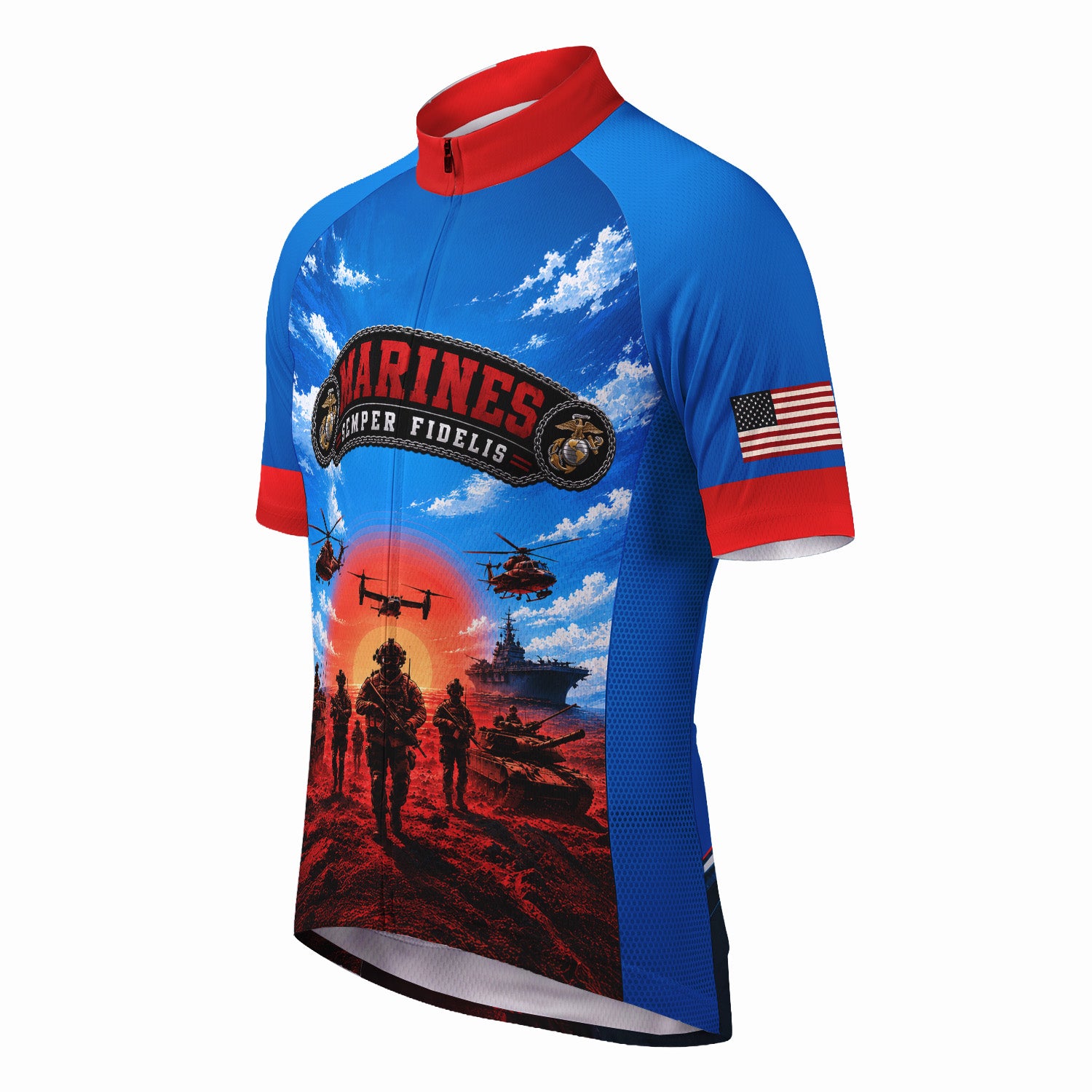 Custom Marine Corps Cycling Jersey Personalized Name & Military Rank
