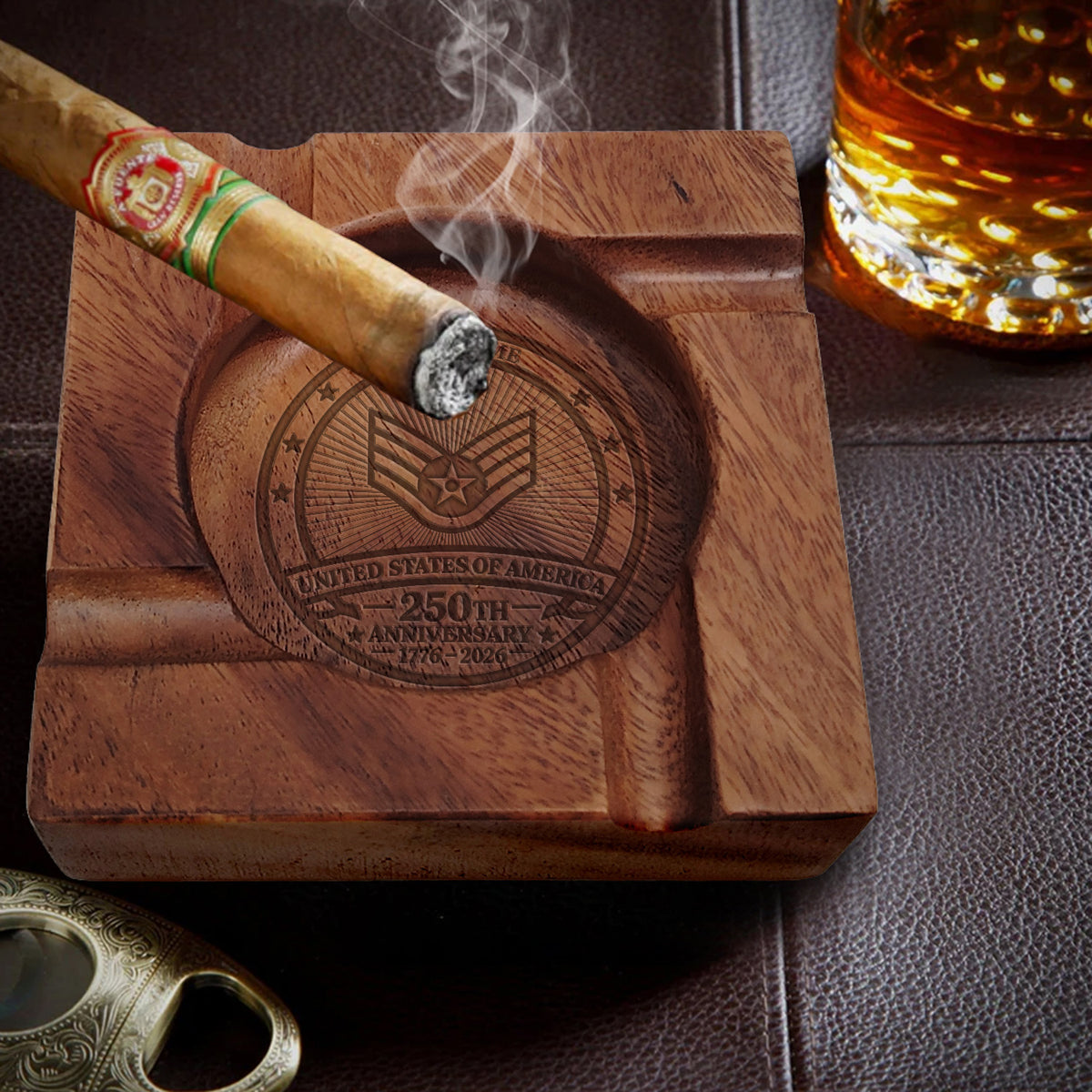 Personalized Military Cigar Ashtray U.S. Army Custom Rank and Text