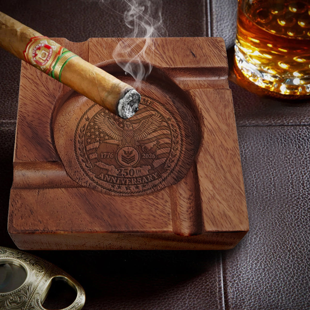 U.S. Navy Cigar Ashtray Personalized Rank Text Veteran Gift