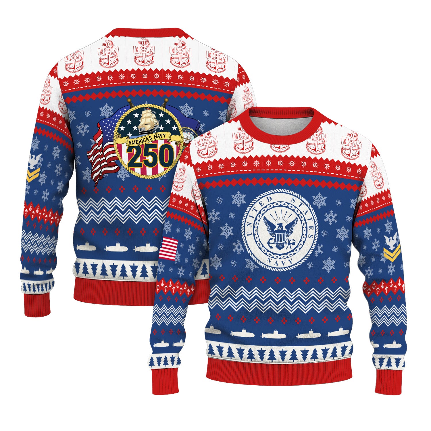 Custom Ranks US Navy Ugly Christmas Sweater for Women Men KRUST04
