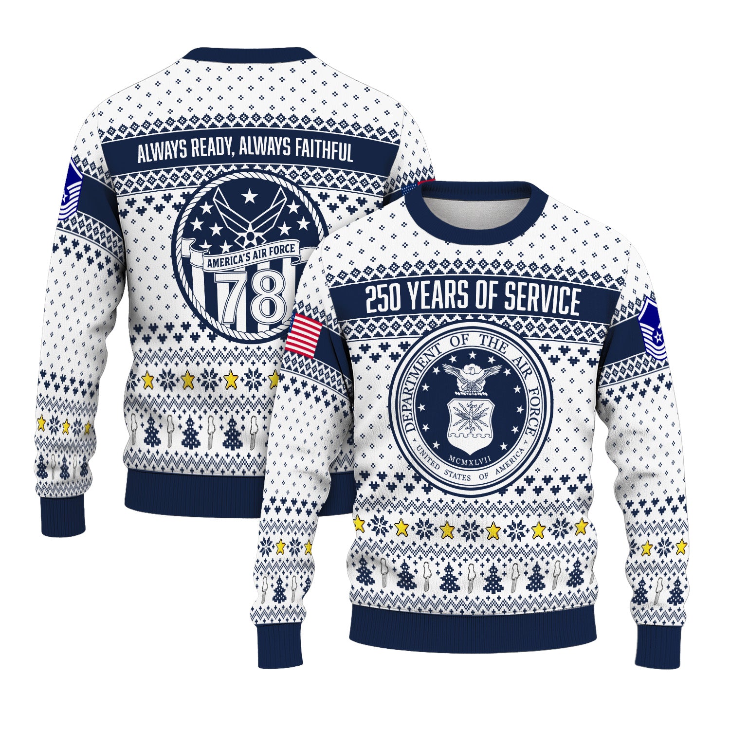 Custom Ranks US Air Force Ugly Christmas Sweater for Women Men KRUST06