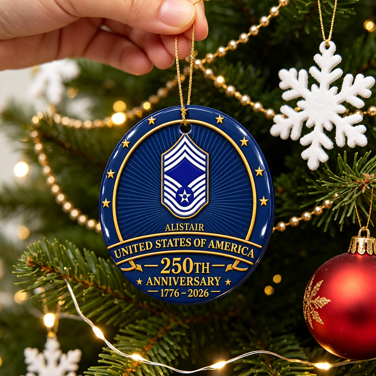 U.S. Navy Ceramic Ornament Personalized Rank Text Veteran Gift