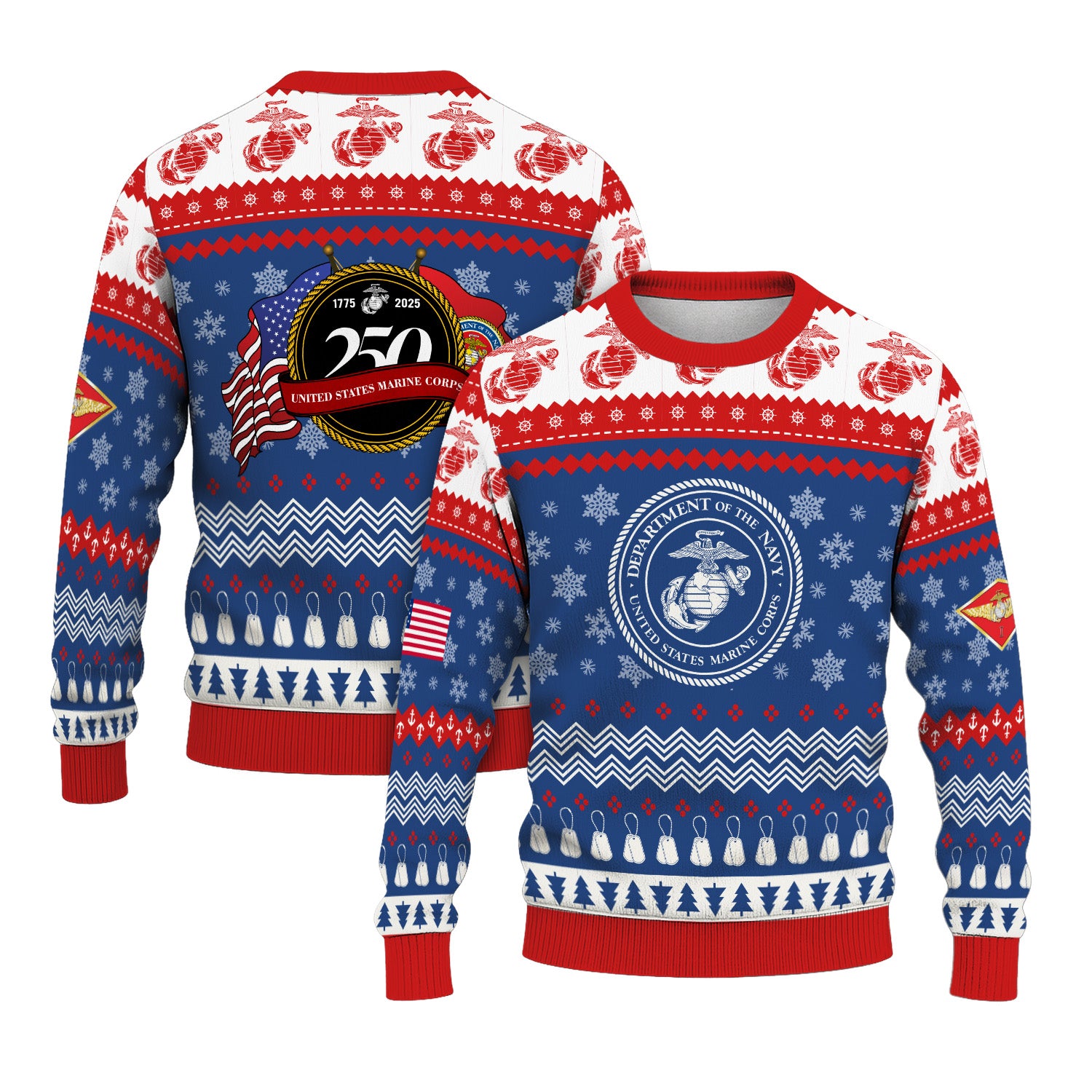 Custom Ranks USMC Ugly Christmas Sweater for Women Men KRUST04