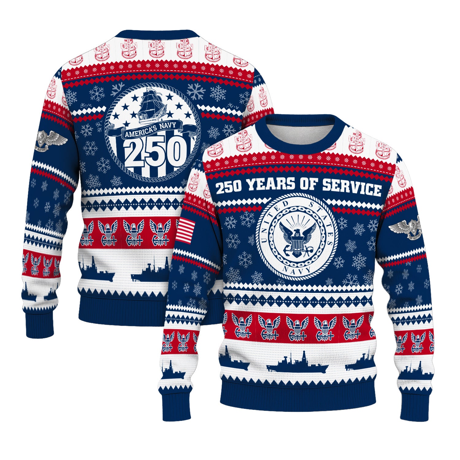 Custom Ranks US Navy Ugly Christmas Sweater for Women Men KRUST03