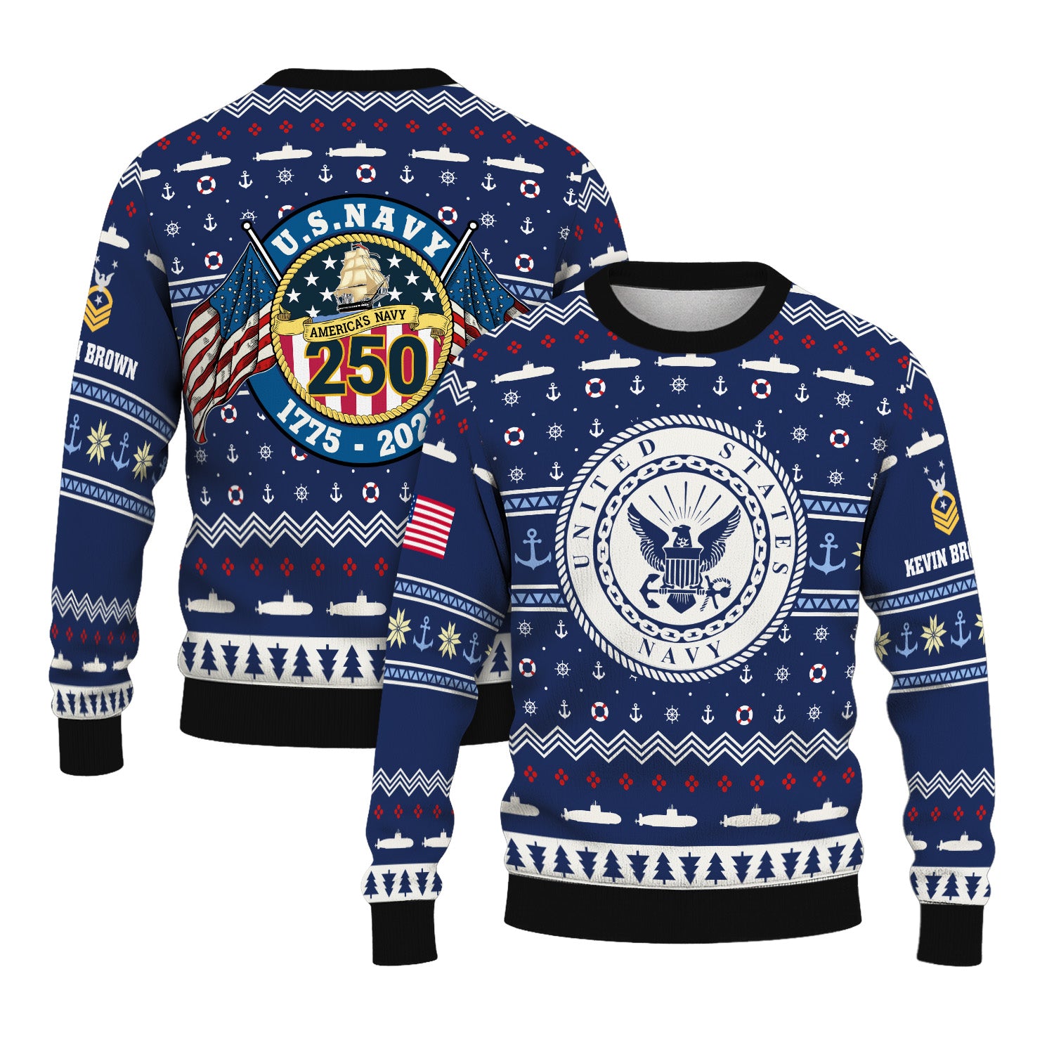 Custom Ranks And Text US Navy Ugly Christmas Sweater for Women Men KRUST01