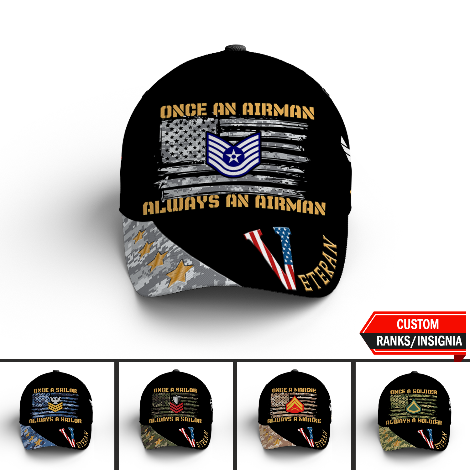 Custom Ranks/Insignia, Personalized Name And Years Served All Over Prints Premium Classic Cap KAOVC12