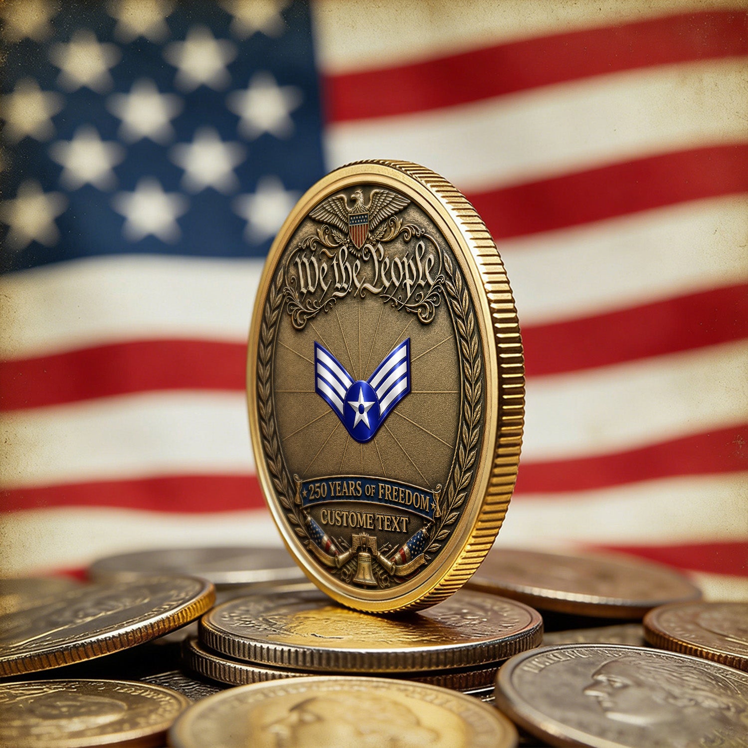 Personalized USAF Rank USA 250th Anniversary 3D Challenge Coin