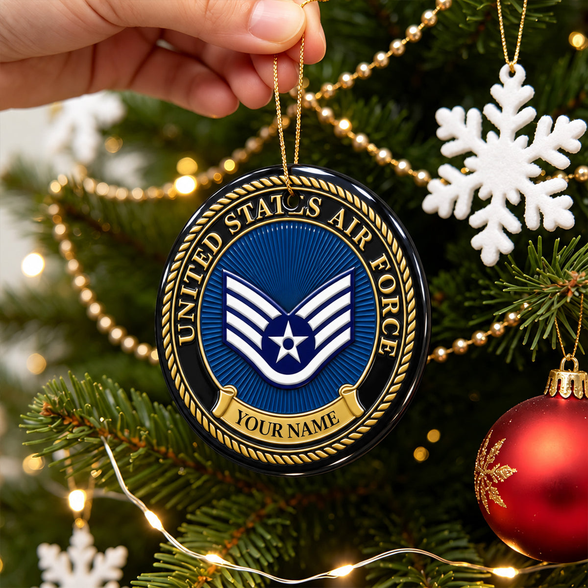 Custom U.S. Air Force Ceramic Ornament Personalized Military Rank and Text