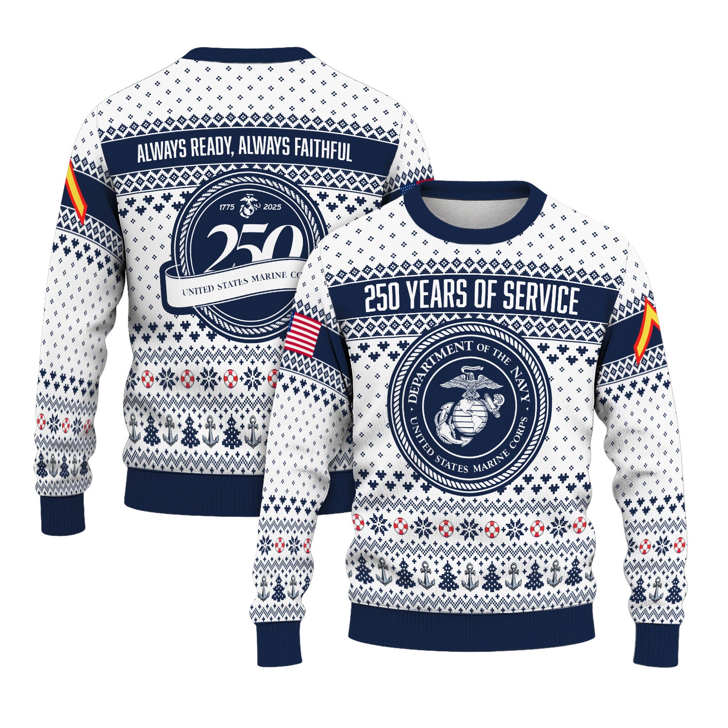 Custom Ranks USMC Ugly Christmas Sweater for Women Men KRUST06