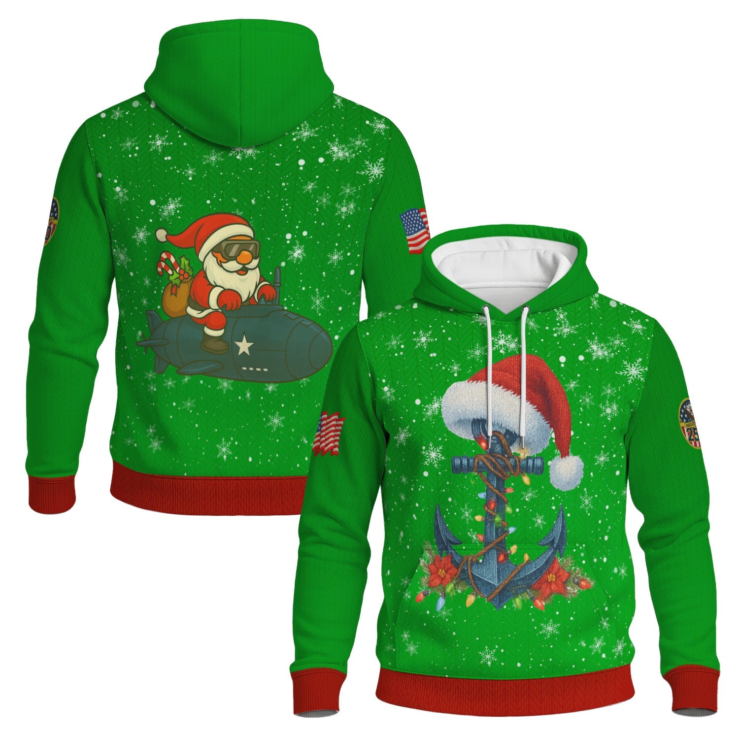 US Navy 3D All Over Print Hoodie Anchor Xmas Hat