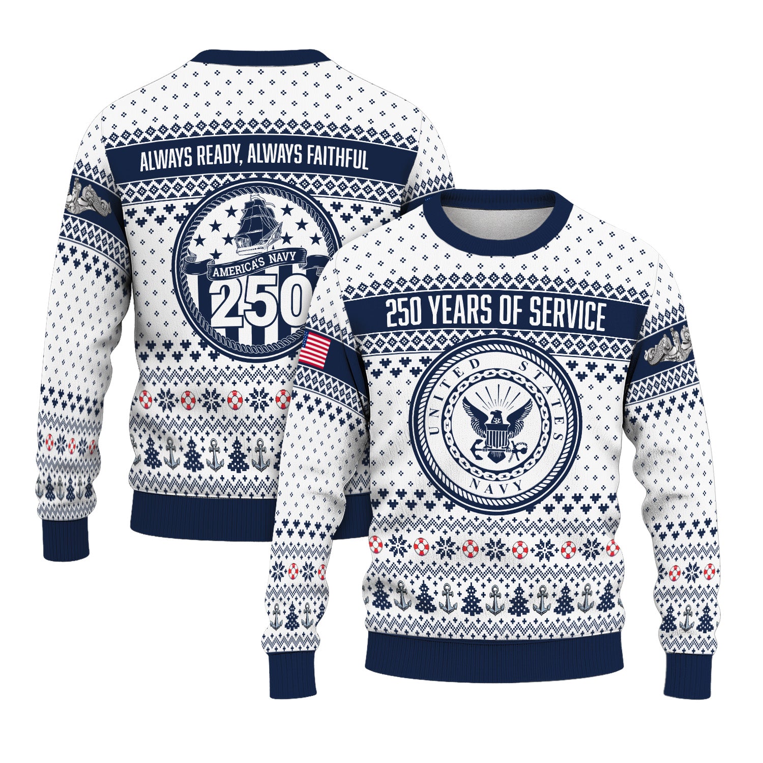 Custom Ranks US Navy Ugly Christmas Sweater for Women Men KRUST06