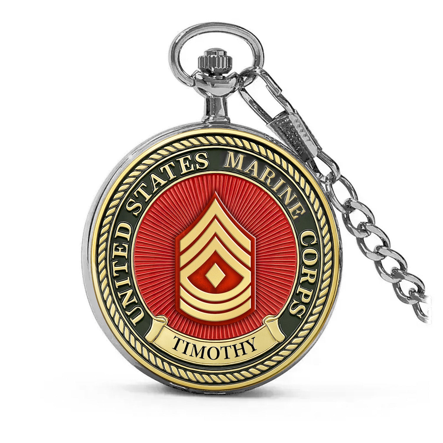 Personalized MARlNE Custom Ranks/Insignia And Text Round Pocket Watch