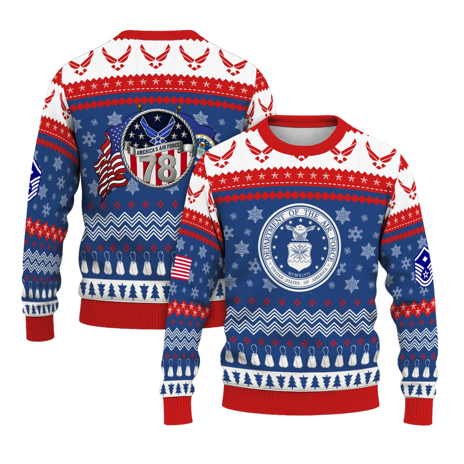 Custom Ranks US Air Force Ugly Christmas Sweater for Women Men KRUST04