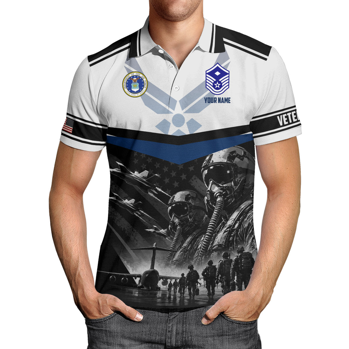 Personalized US Air Force Rank 3D All-Over Print Polo Shirt Gift
