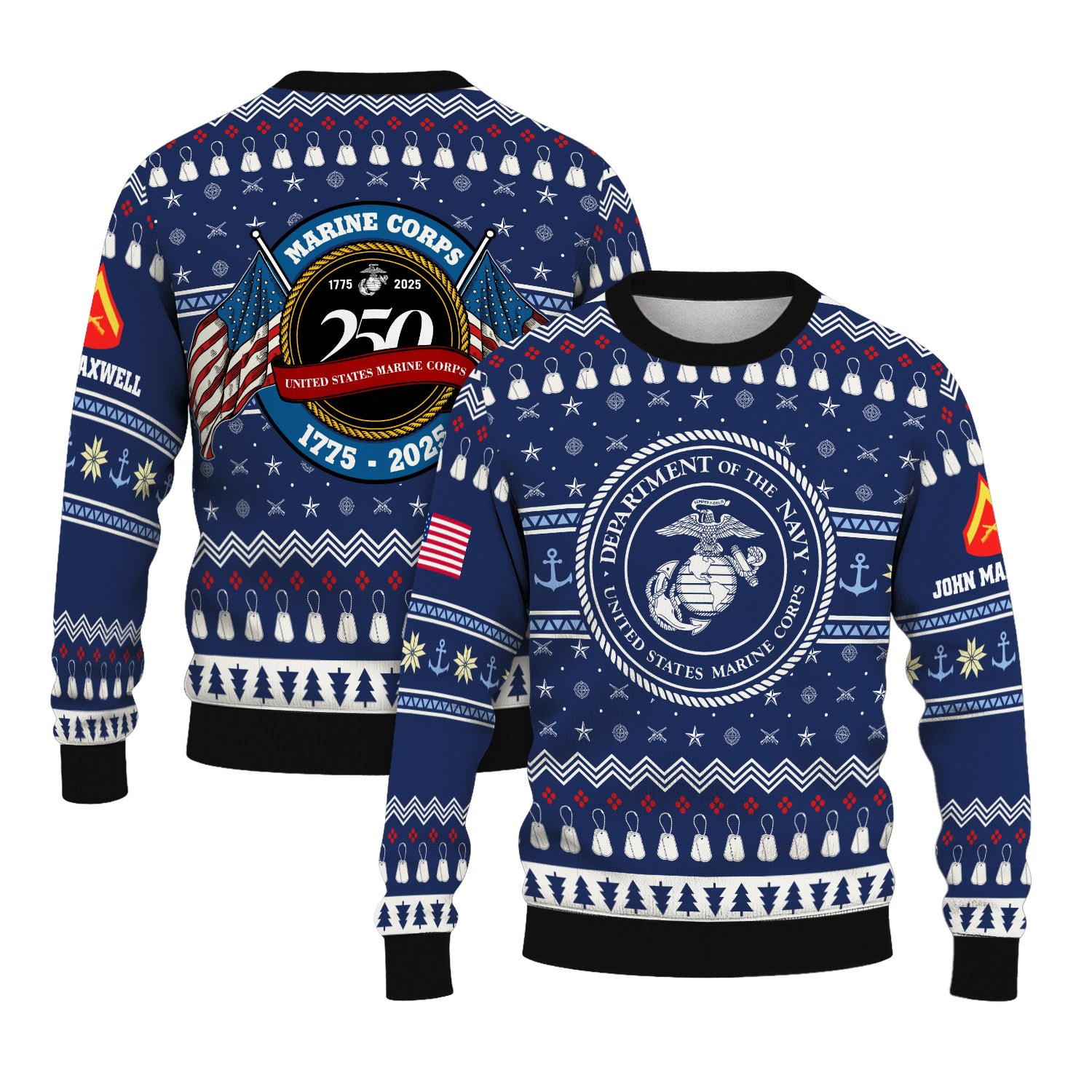 Custom Ranks And Text USMC Ugly Christmas Sweater for Women Men KRUST01