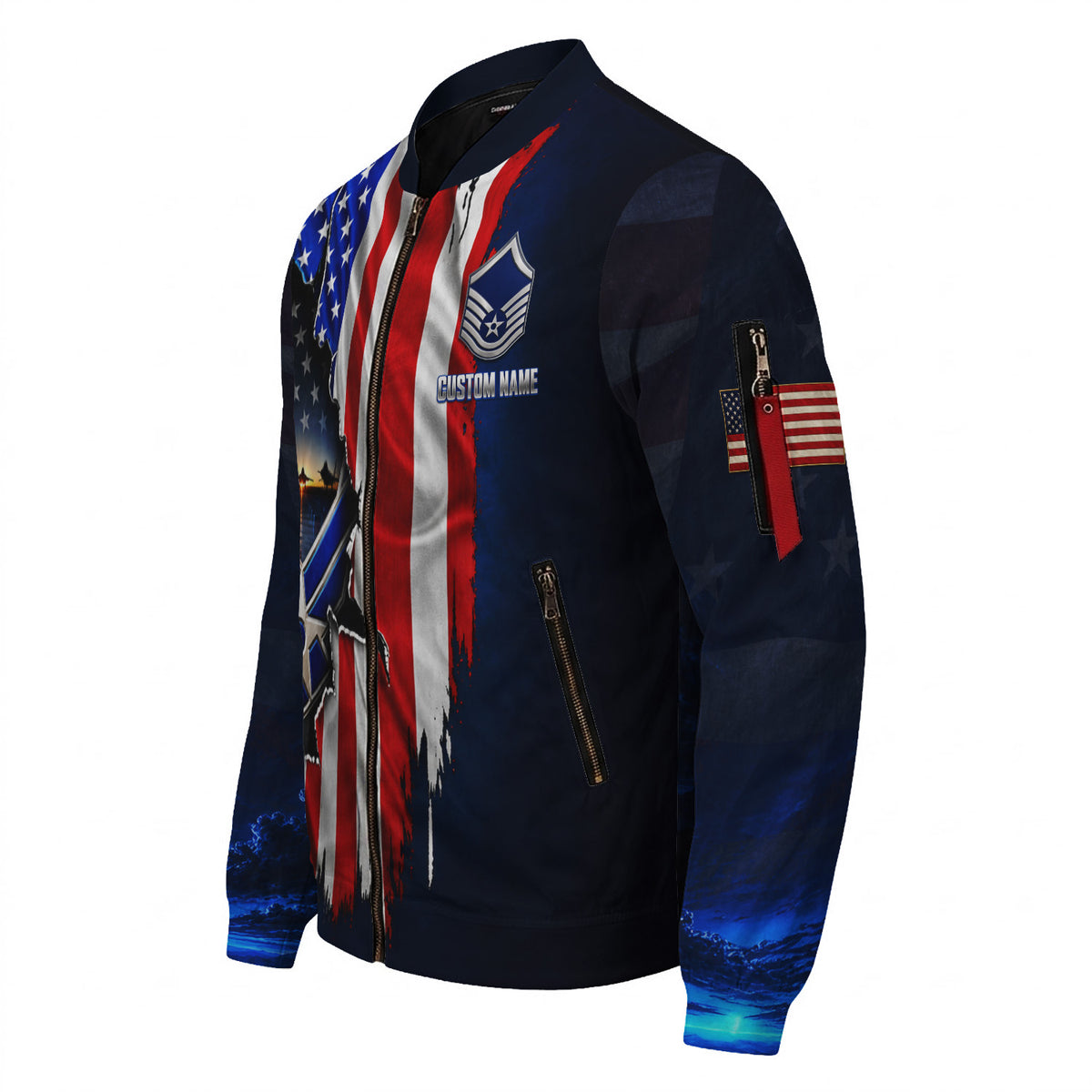 Personalized U.S. Air Force Bomber Jacket Custom Rank & Text Veteran Gift