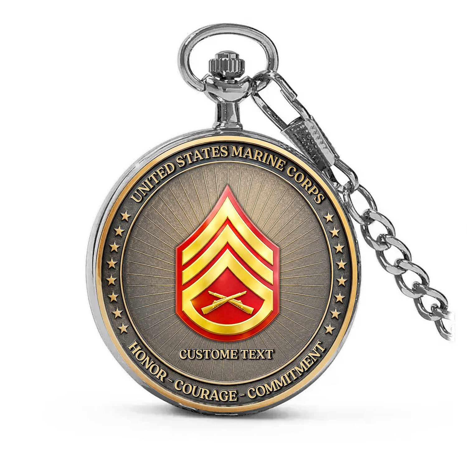 Custom USMC Pocket Watch Personalized Marine Veteran Gift