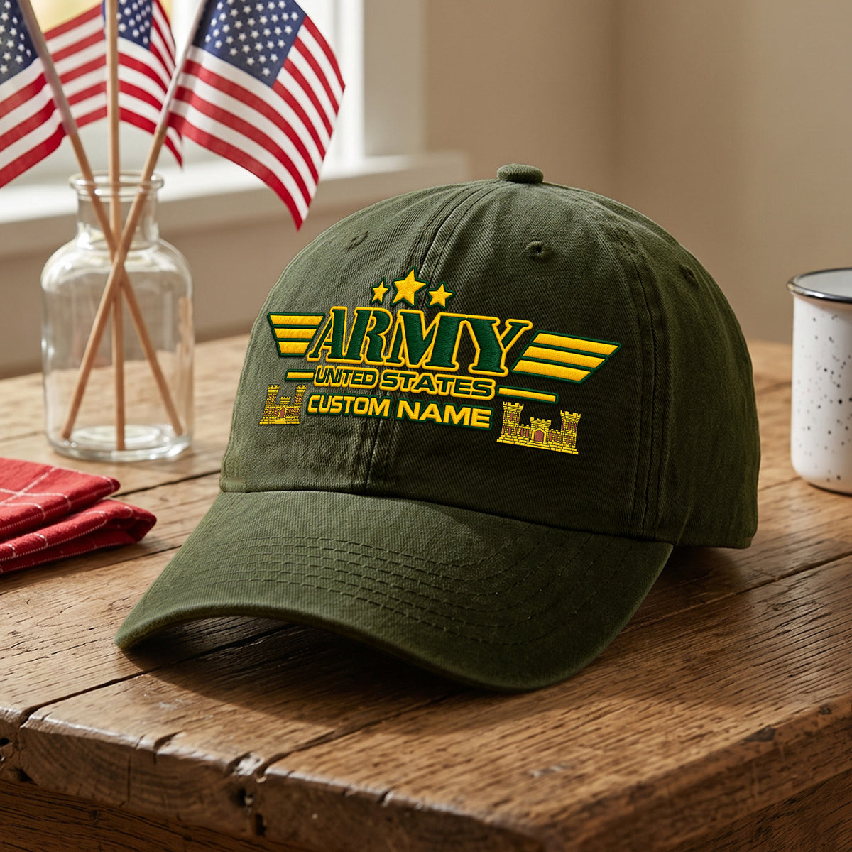 U.S. Army Washed Cotton Cap Personalized Rank and Custom Text