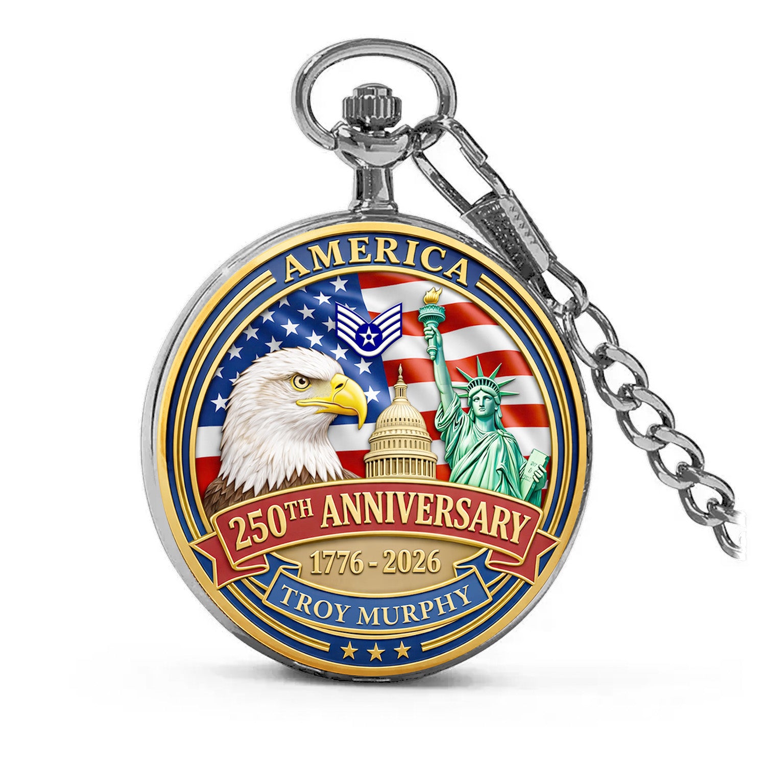 US Air Force Pocket Watch Custom Text Military Gift