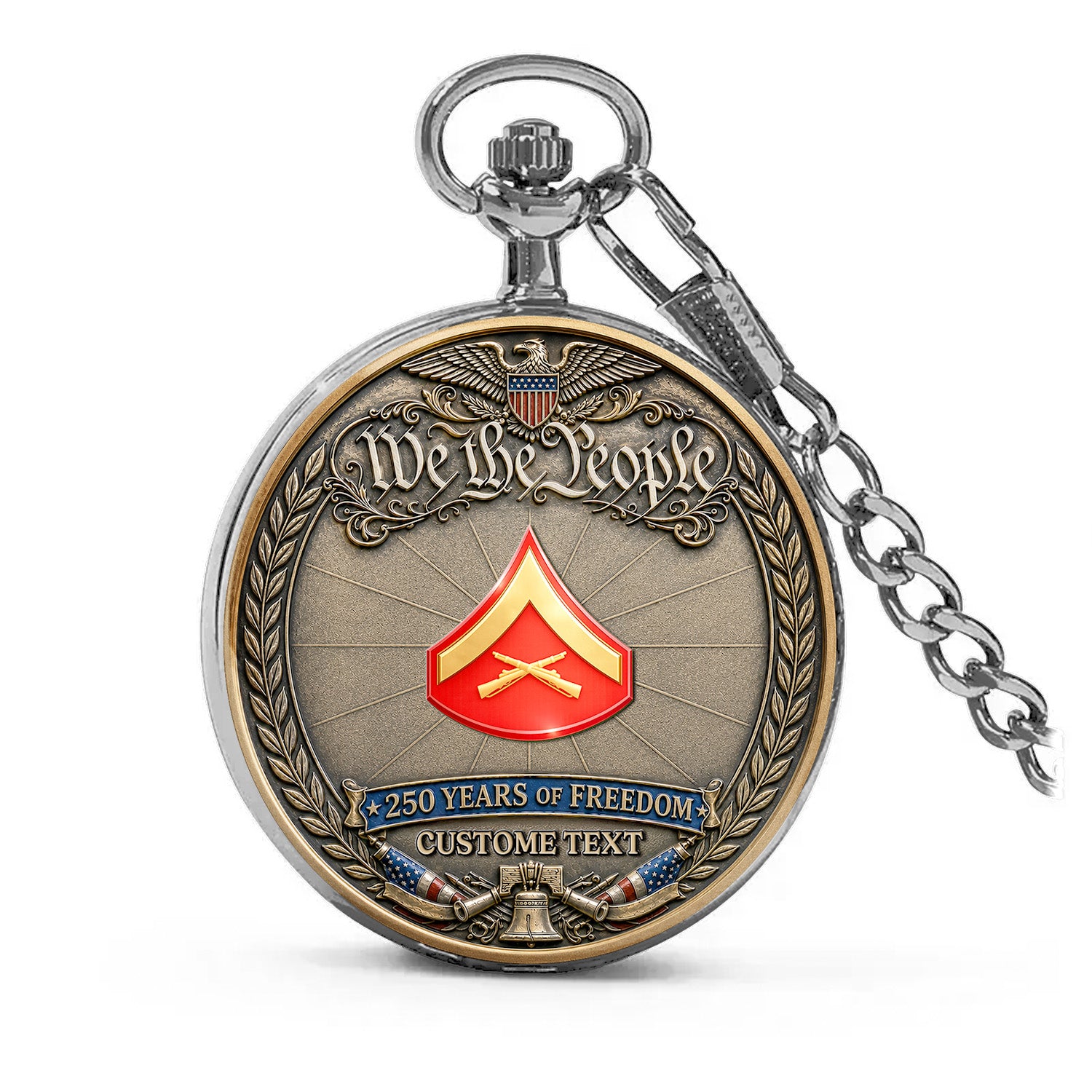 USMC 250 Years Pocket Watch Custom Name Rank Veteran Gift