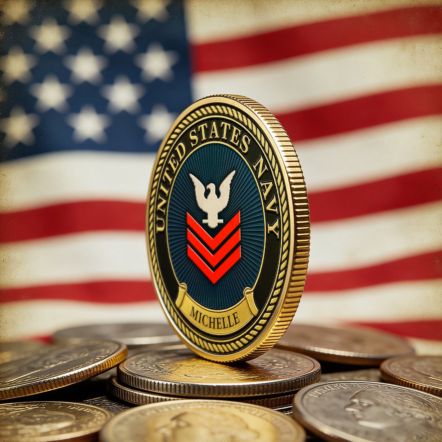 Custom Navy Challenge Coin Personalized Rank Name Gift