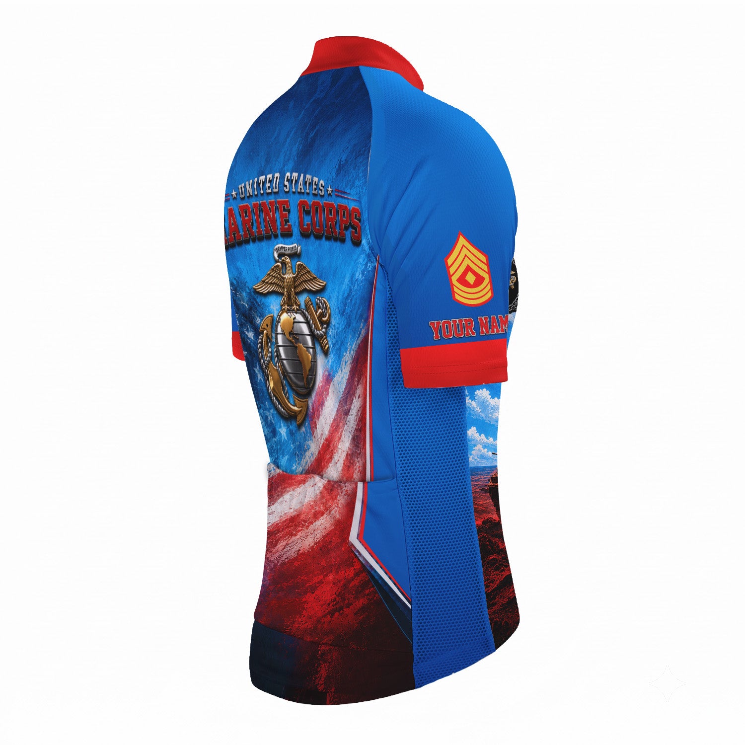 Custom Marine Corps Cycling Jersey Personalized Name & Military Rank