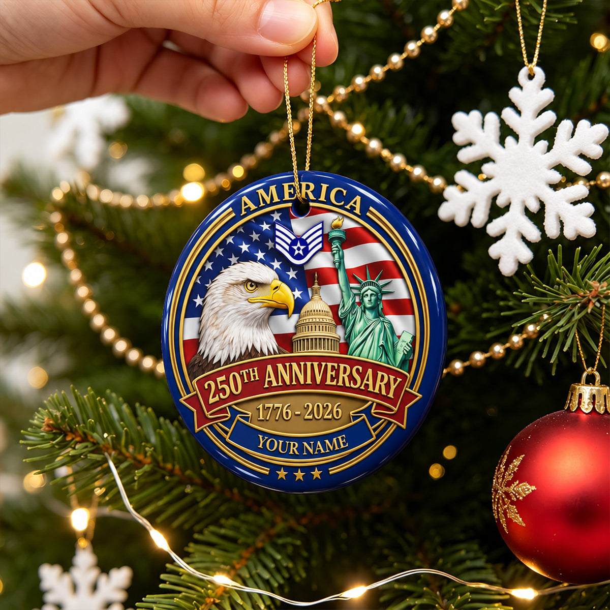 U.S. Air Force 3D Ceramic Ornament Custom Rank Text Military Keepsake