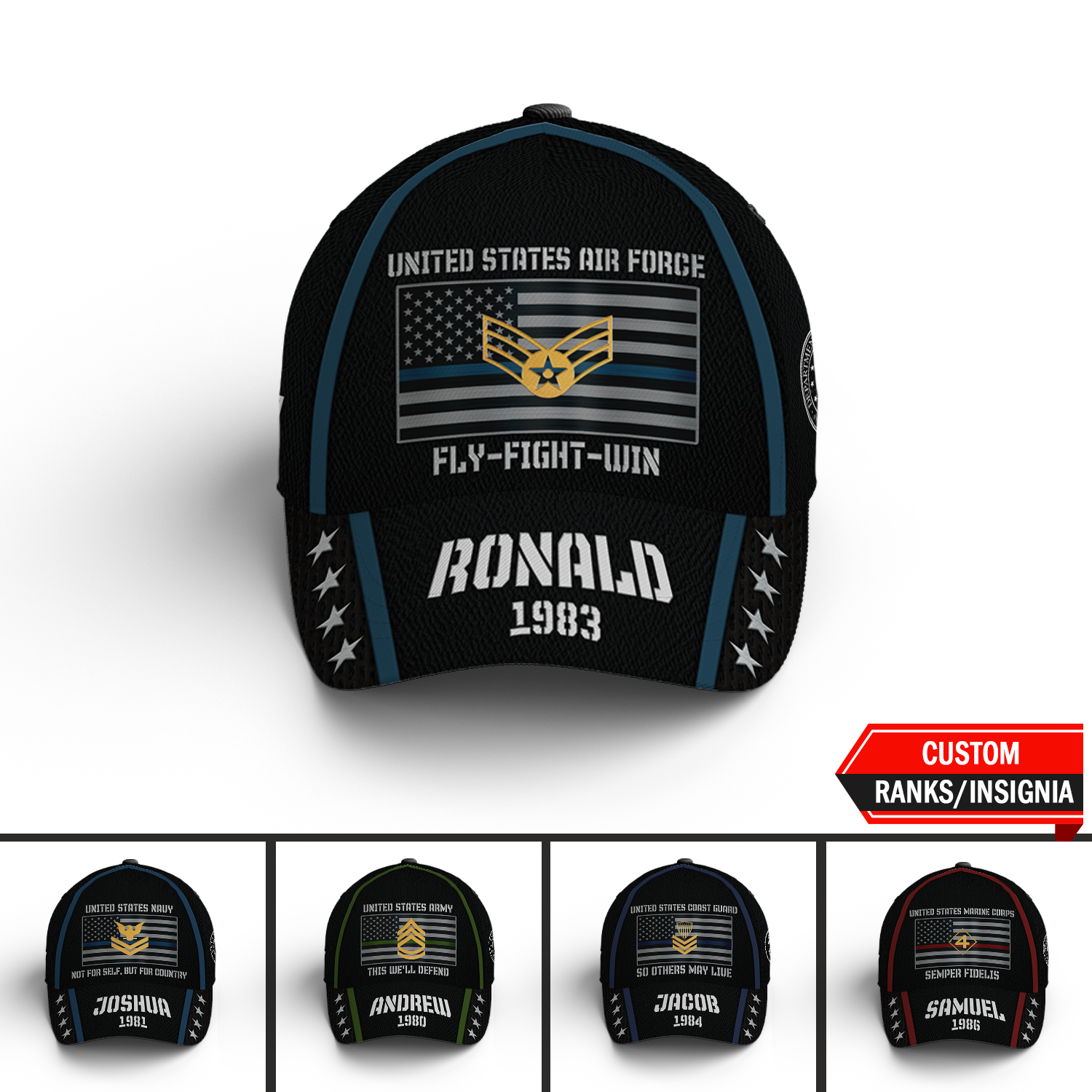 Custom Ranks/Insignia, Personalized Name And Years Served All Over Prints Premium Classic Cap KAOVC09