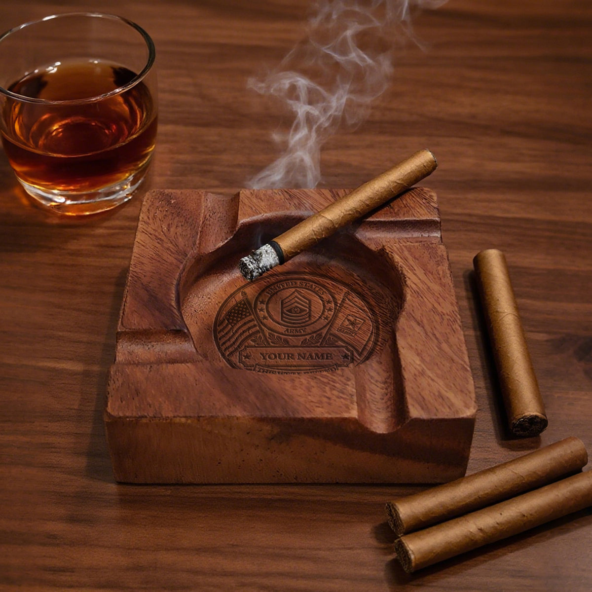 Custom Air Force Walnut Ashtray Personalized Veteran Rank and Text