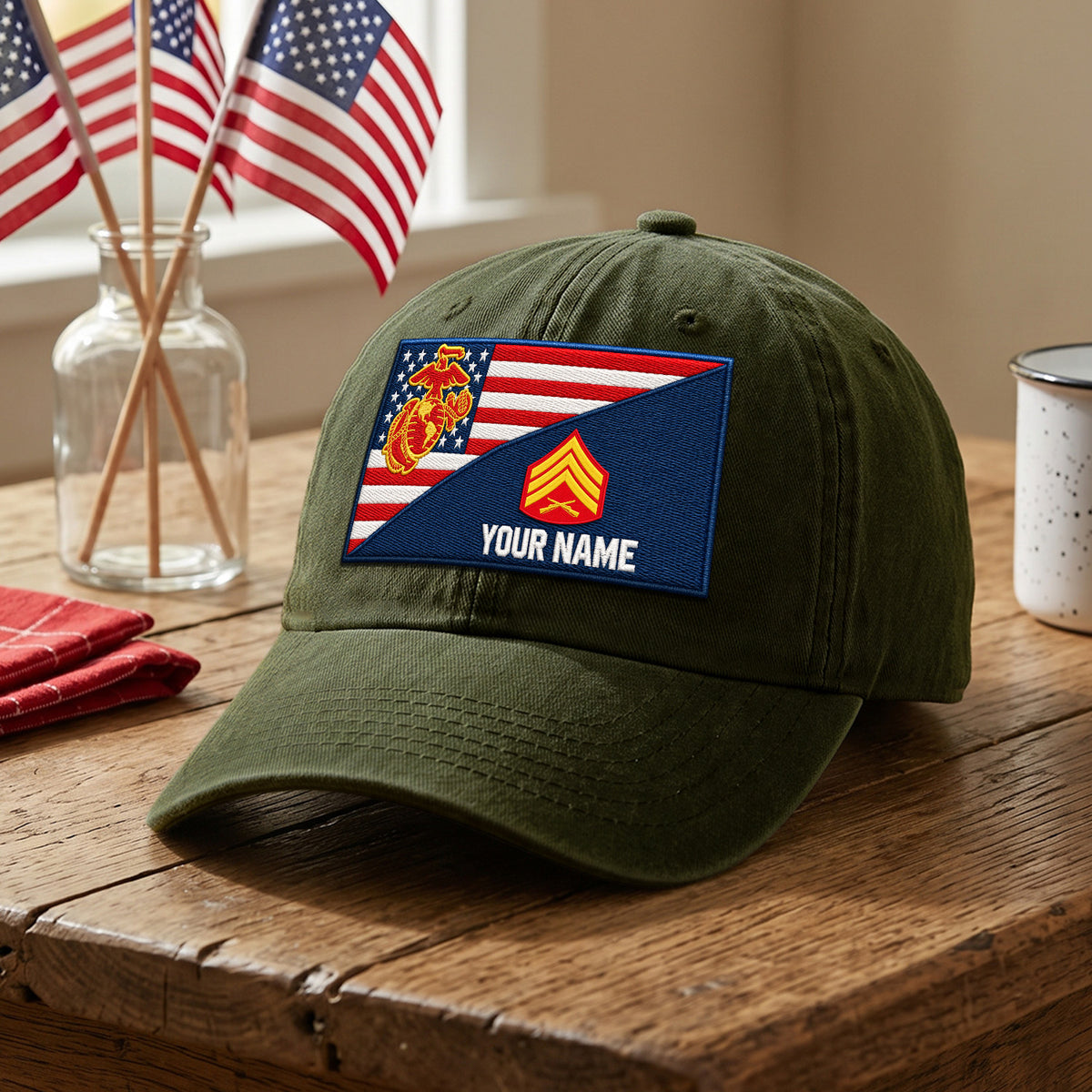 Custom USMC Washed Cap Personalized Military Rank and Text