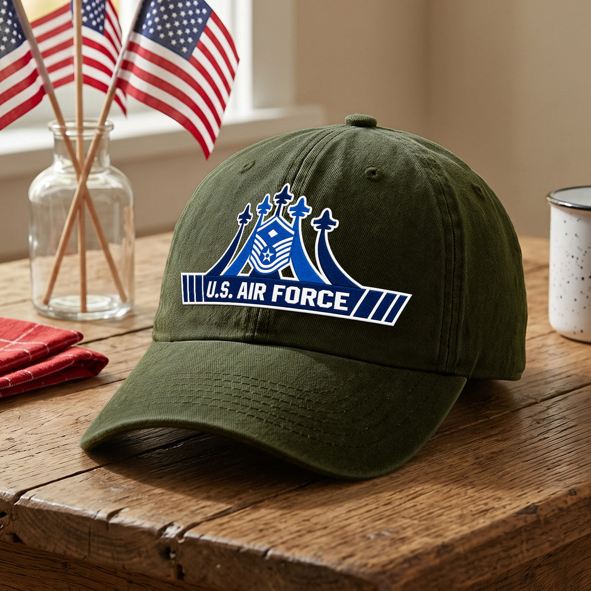 Personalized Air Force Military Washed Cap Custom Rank and Text