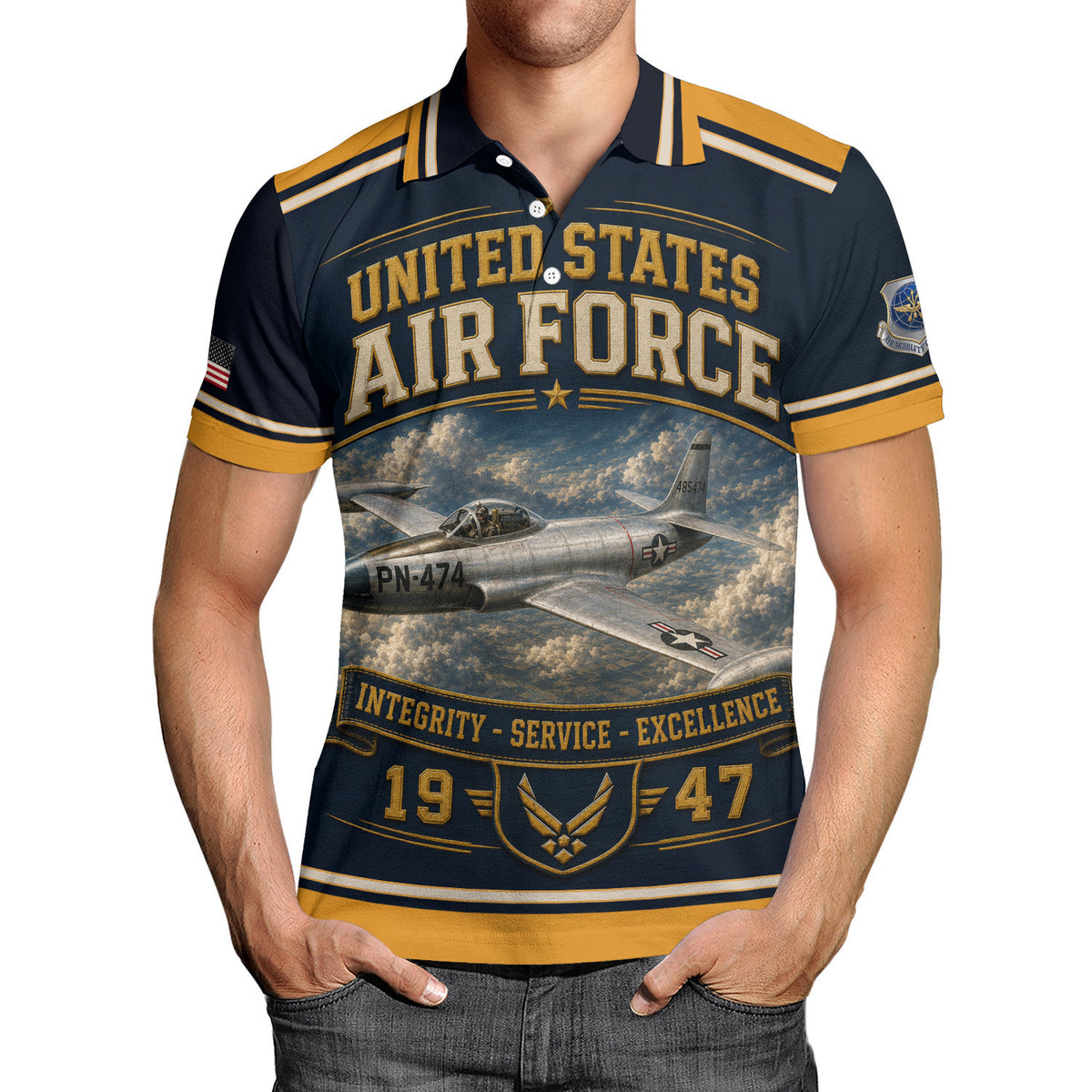 Custom USAF Name Rank 3D Polo Shirt for Veterans