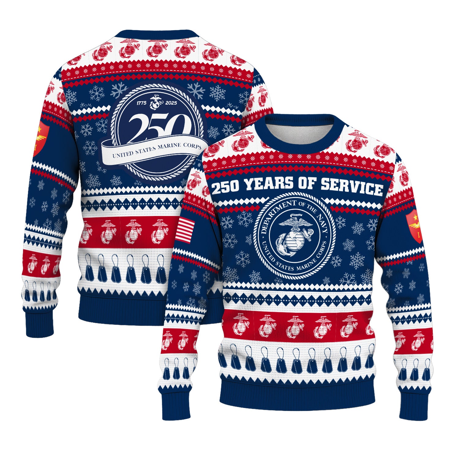 Custom Ranks USMC Ugly Christmas Sweater for Women Men KRUST03