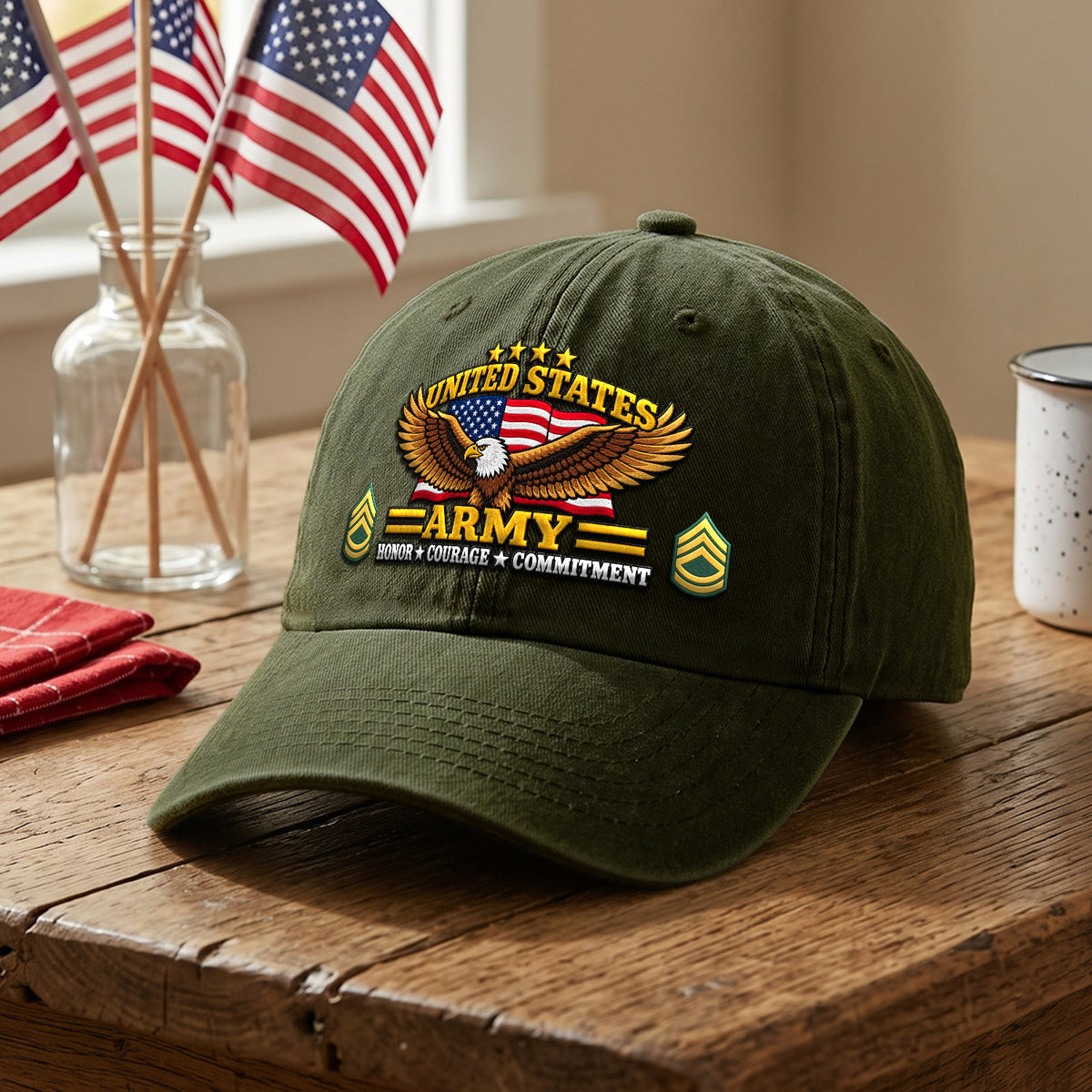 Custom U.S. Army Washed Cap Personalized Military Rank and Text