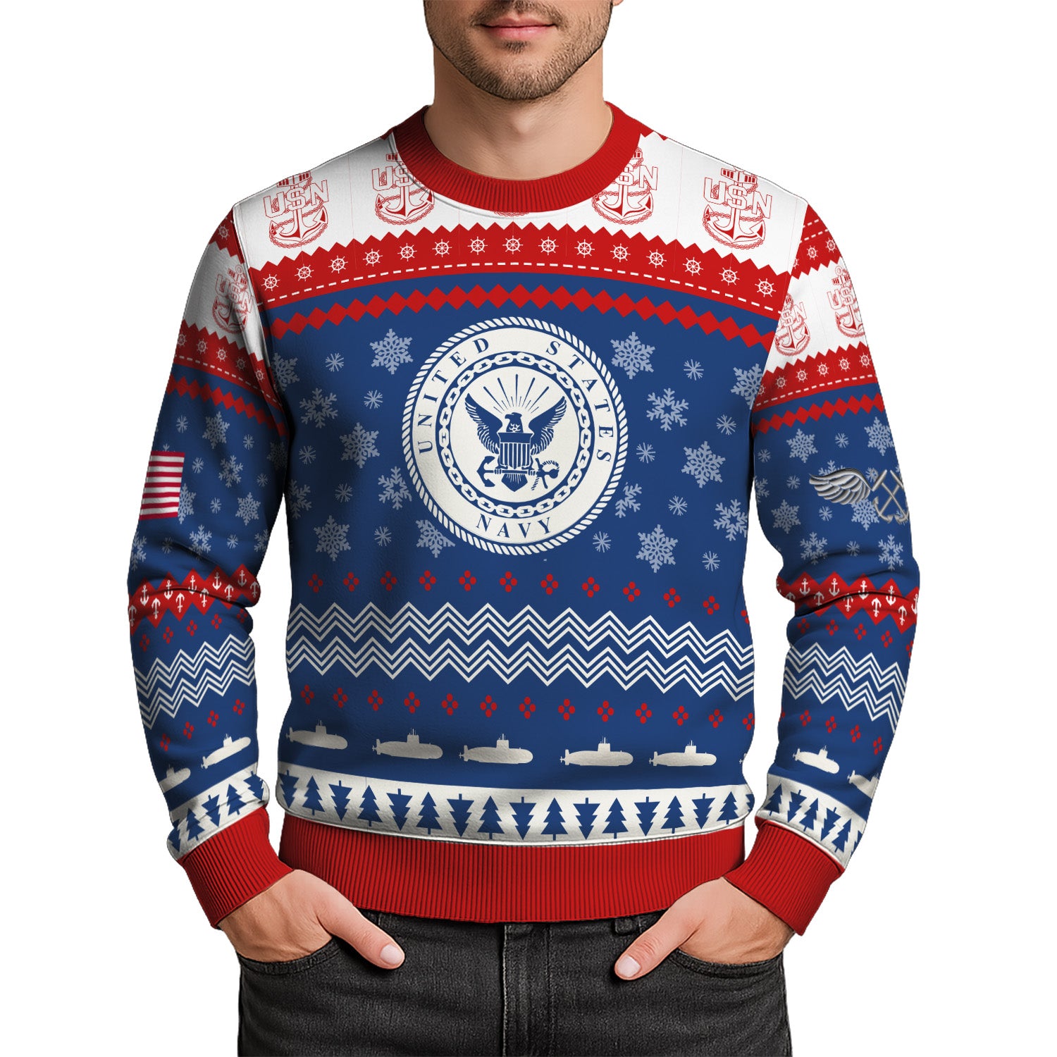 Custom Ranks US Navy Ugly Christmas Sweater for Women Men KRUST04