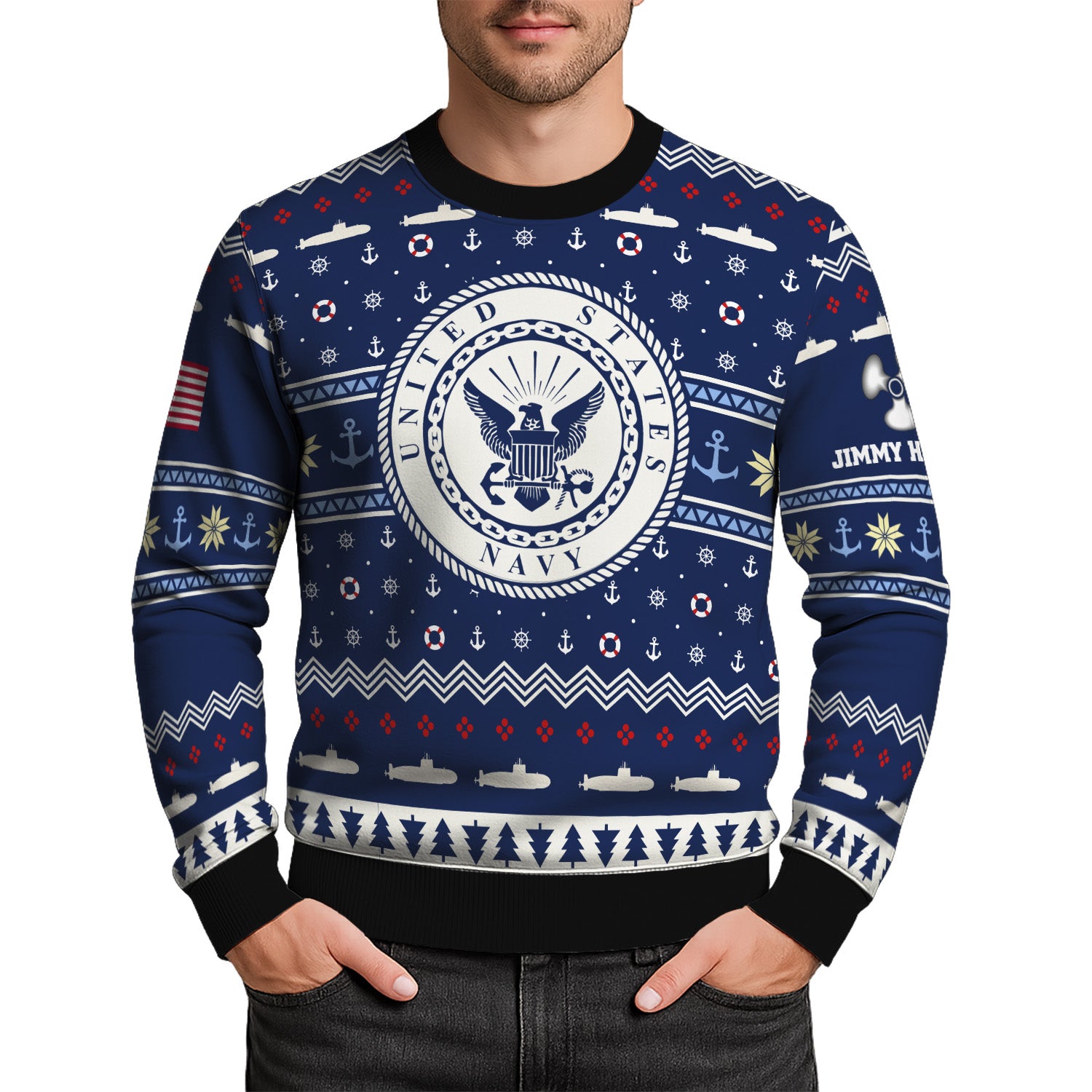 Custom Ranks And Text US Navy Ugly Christmas Sweater for Women Men KRUST01