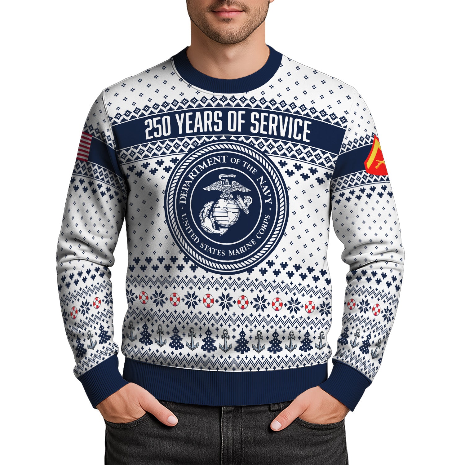 Custom Ranks USMC Ugly Christmas Sweater for Women Men KRUST06