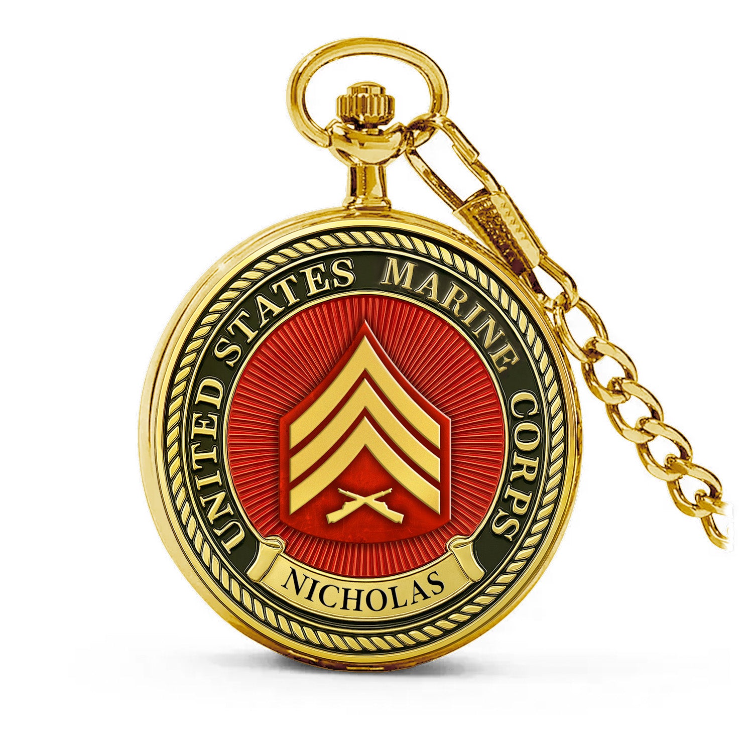 Personalized MARlNE Custom Ranks/Insignia And Text Round Pocket Watch